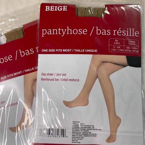 Set 2 Womens Pantyhose Day Sheer Beige u Reinforced Toe S M L Transparent - Picture 2 of 4